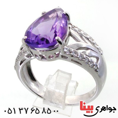 انگشتر آمتیست زنانه درشت رودیوم لوکس مدل سارا _کد:12434