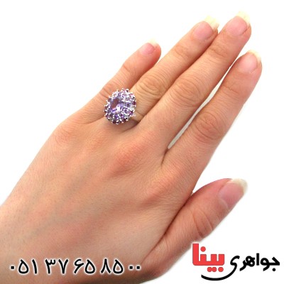 انگشتر آمتیست دور آمتیست زنانه درشت رودیوم لوکس فاخر _کد:12441