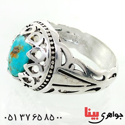 انگشتر فیروزه نیشابوری شجری مردانه دور اشکی زیبا _کد:12455