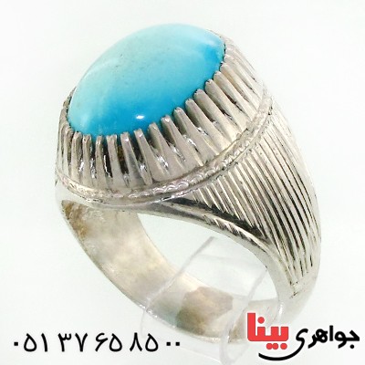 انگشتر فیروزه نیشابوری عجمی مردانه درشت عالی و فاخر _کد:12472
