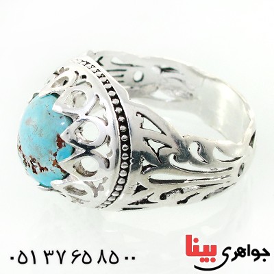 انگشتر فیروزه نیشابوری شجری مردانه دور اشکی چشمگیر _کد:12482