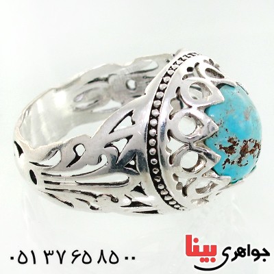 انگشتر فیروزه نیشابوری شجری مردانه دور اشکی چشمگیر _کد:12482