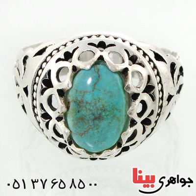 انگشتر فیروزه نیشابوری شجری مردانه دور اشکی خاص _کد:12486