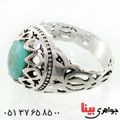 انگشتر فیروزه نیشابوری شجری مردانه دور اشکی خاص _کد:12486