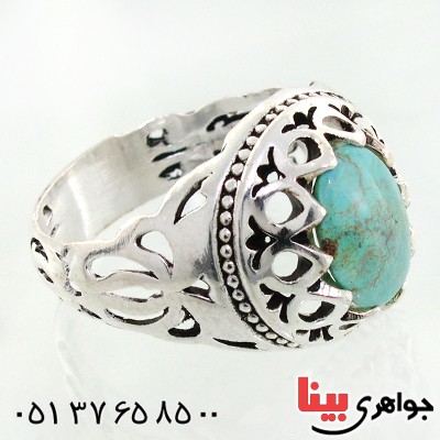 انگشتر فیروزه نیشابوری شجری مردانه دور اشکی خاص _کد:12486