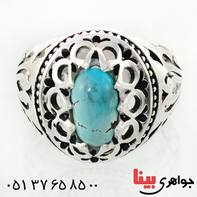 انگشتر فیروزه نیشابوری شجری مردانه دور اشکی اسلیمی _کد:12526