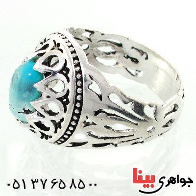 انگشتر فیروزه نیشابوری شجری مردانه دور اشکی اسلیمی _کد:12526