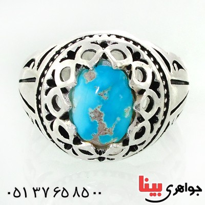 انگشتر فیروزه نیشابوری شجری مردانه دور اشکی زیبا _کد:12528
