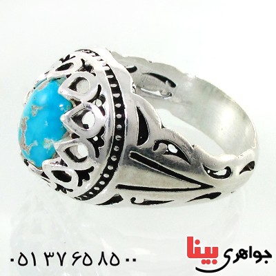 انگشتر فیروزه نیشابوری شجری مردانه دور اشکی زیبا _کد:12528