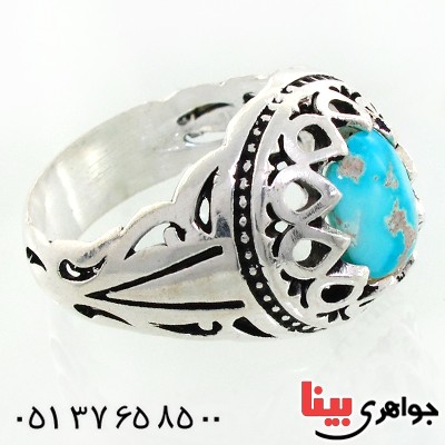 انگشتر فیروزه نیشابوری شجری مردانه دور اشکی زیبا _کد:12528