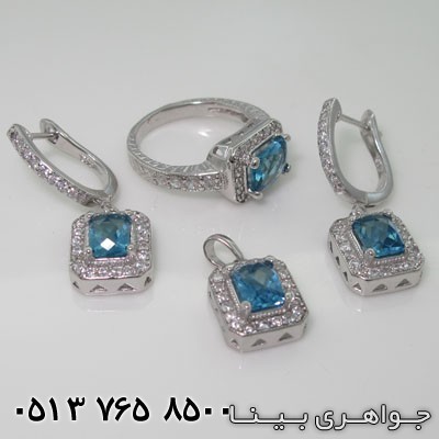 سرویس آکوآمارین مربعی دور جواهری