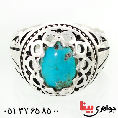 انگشتر فیروزه نیشابوری شجری مردانه دور اشکی شیک _کد:12530