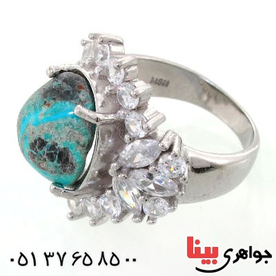 انگشتر فیروزه نیشابوری زنانه رودیوم لوکس باشکوه مدل افسون_کد:12553