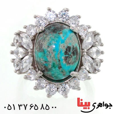 انگشتر فیروزه نیشابوری زنانه رودیوم لوکس باشکوه مدل افسون_کد:12553