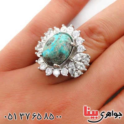 انگشتر فیروزه نیشابوری زنانه رودیوم لوکس باشکوه مدل افسون_کد:12553