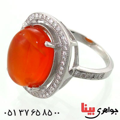 انگشتر عقیق یمنی زنانه رودیوم لوکس درشت بی نظیر مدل دیبا _کد:12564