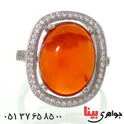 انگشتر عقیق یمنی زنانه رودیوم لوکس درشت بی نظیر مدل دیبا _کد:12564