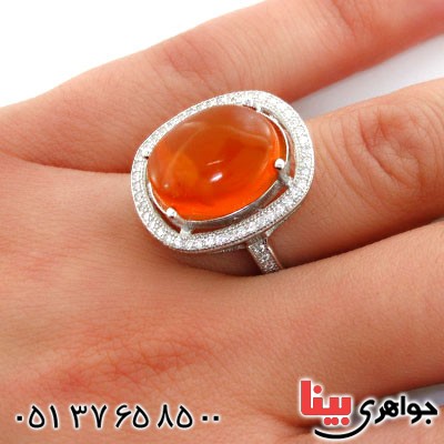 انگشتر عقیق یمنی زنانه رودیوم لوکس درشت بی نظیر مدل دیبا _کد:12564