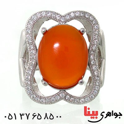 انگشتر عقیق یمنی زنانه رودیوم لوکس درشت بی نظیر مدل راژان _کد:12565 