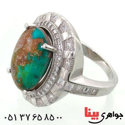 انگشتر فیروزه نیشابوری شجری زنانه رودیوم لوکس با شکوه مدل سمن _کد:12567