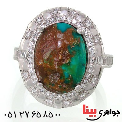 انگشتر فیروزه نیشابوری شجری زنانه رودیوم لوکس با شکوه مدل سمن _کد:12567