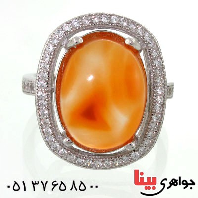 انگشتر عقیق یمنی زنانه رودیوم لوکس درشت بینظیر مدل رها _کد:12569