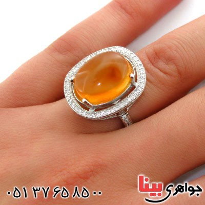 انگشتر عقیق یمنی زنانه رودیوم لوکس درشت بینظیر مدل رها _کد:12569