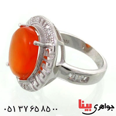 انگشتر عقیق یمنی زنانه رودیوم لوکس درشت بی نظیر مدل گیتا  _کد:12571