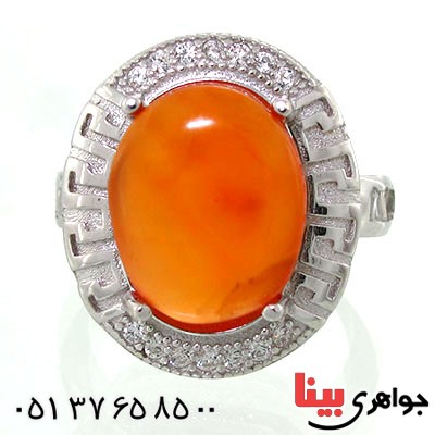 انگشتر عقیق یمنی زنانه رودیوم لوکس درشت بی نظیر مدل گیتا  _کد:12571