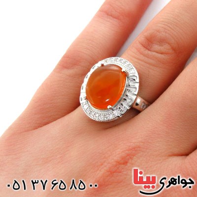 انگشتر عقیق یمنی زنانه رودیوم لوکس درشت بی نظیر مدل گیتا  _کد:12571