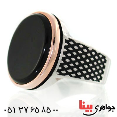 انگشتر عقیق سیاه (اونیکس) مردانه درشت طرح جوانان _کد:12595