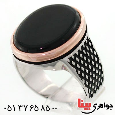 انگشتر عقیق سیاه (اونیکس) مردانه درشت طرح جوانان _کد:12595