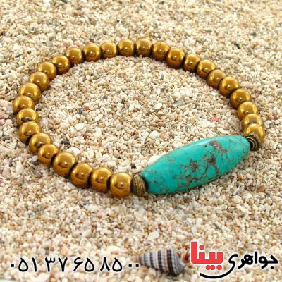 دستبند حدید و فیروزه تبتی با روکش طلایی_کد:12597