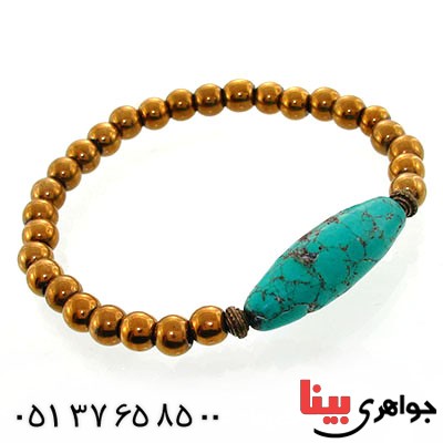 دستبند حدید و فیروزه تبتی با روکش طلایی_کد:12597