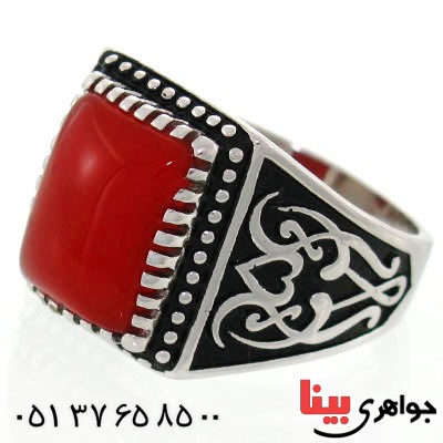 انگشتر عقیق قرمز مردانه درشت طرح کلاسیک _کد:12598