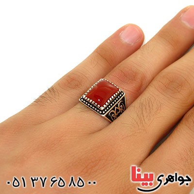 انگشتر عقیق قرمز مردانه درشت طرح کلاسیک _کد:12598