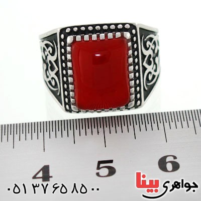 انگشتر عقیق قرمز مردانه درشت طرح کلاسیک _کد:12598