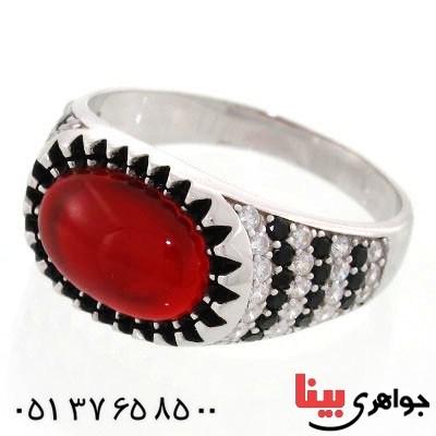 انگشتر عقیق قرمز مردانه مدل ارژنگ _کد:12599
