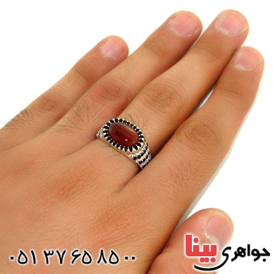 انگشتر عقیق قرمز مردانه مدل ارژنگ _کد:12599