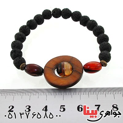 دستبند عقیق ، چوب و سنگ آتشفشان _کد:12602