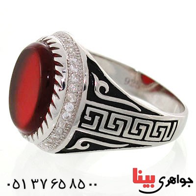 انگشتر عقیق قرمز مردانه طرح ورساچی _کد:12618