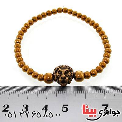 دستبند حدید با روکش طلایی طرح شیر _کد:12625