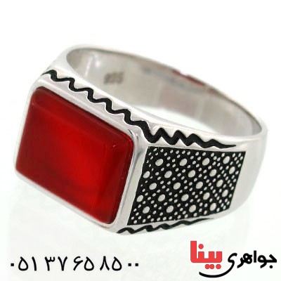 انگشتر عقیق قرمز مستطیلی مردانه زیبا و کلاسیک _کد:12648