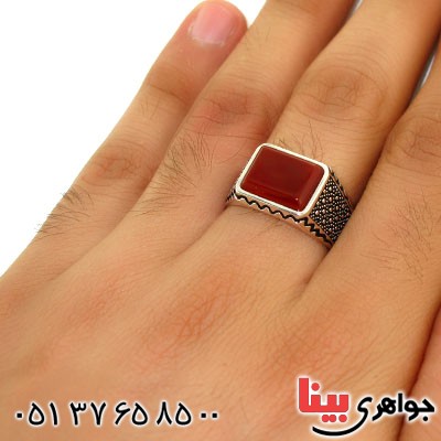 انگشتر عقیق قرمز مستطیلی مردانه زیبا و کلاسیک _کد:12648