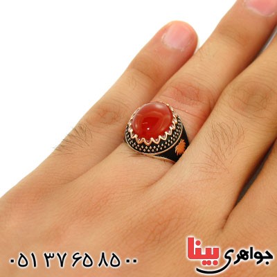 انگشتر عقیق قرمز مردانه طرح نخل و شمشیر سیاه قلم _کد:12652