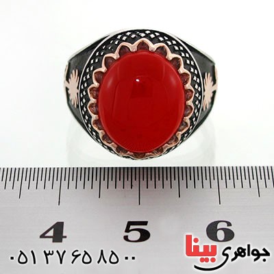 انگشتر عقیق قرمز مردانه طرح نخل و شمشیر سیاه قلم _کد:12652