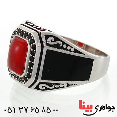 انگشتر عقیق قرمز مردانه طرح جوانان _کد:12655