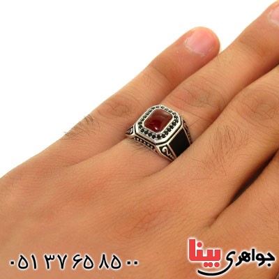 انگشتر عقیق قرمز مردانه طرح جوانان _کد:12655
