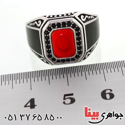 انگشتر عقیق قرمز مردانه طرح جوانان _کد:12655
