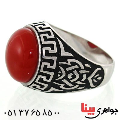 انگشتر عقیق قرمز مردانه زیبا اسلیمی _کد:12657